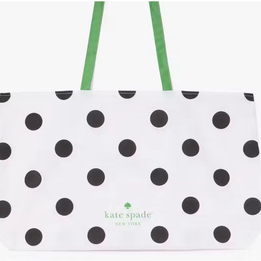 Kate Spade Black and White Polka Dot Tote with Green Handles